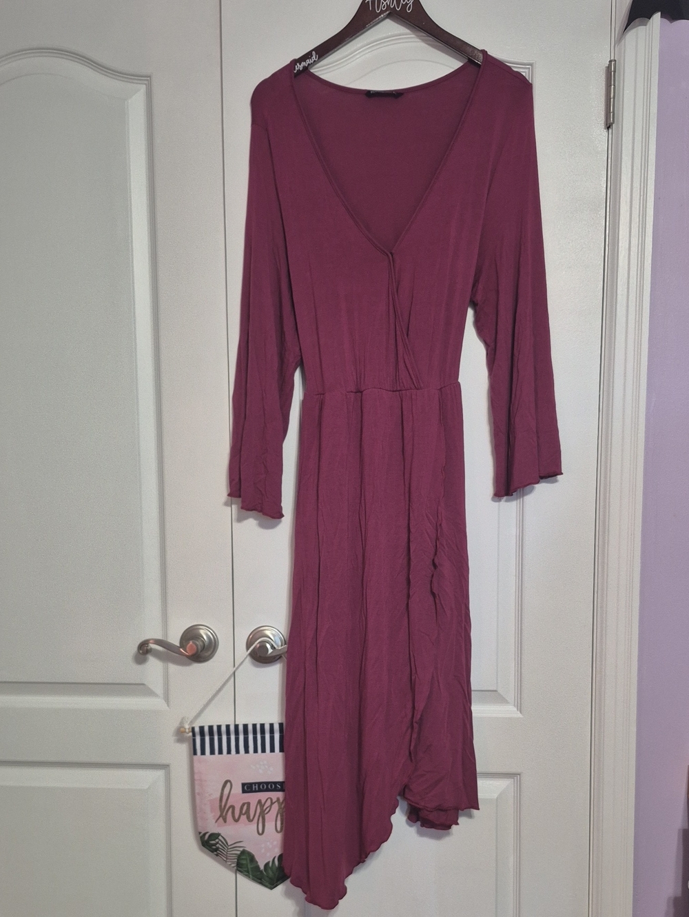 BLOOMCHIC Women's V-Neck Wrap-Style Long Sleeve Midi Dress